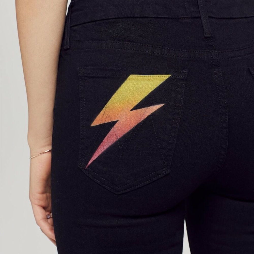 MOTHER Ankle Fray Gold Bolt Jeans, black, size 30